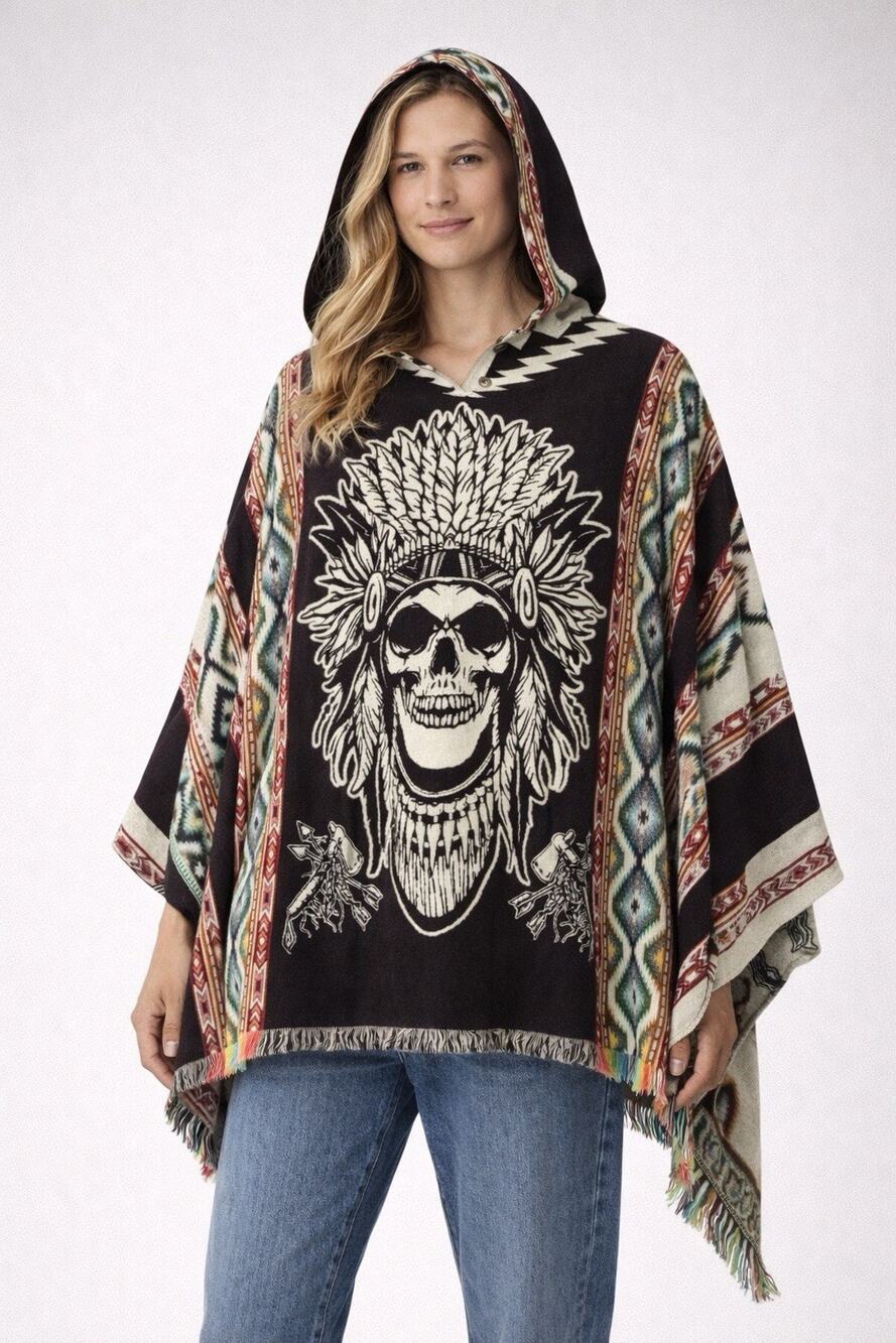 Alpaca Hooded Poncho 70% Wool Indian Chief Head Cape Ecuador One Size Unisex
